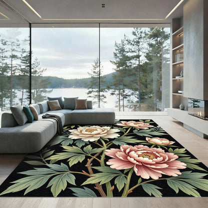 Elegant Soft Blush Peony Floral Art Rug