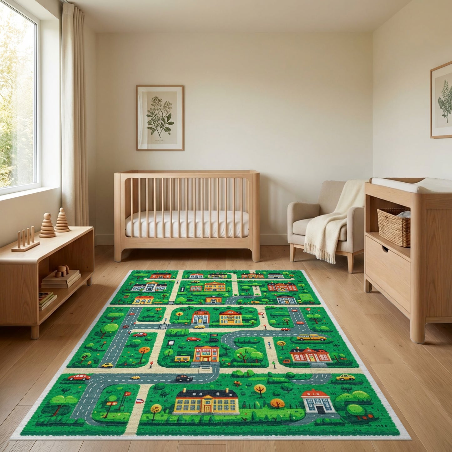 Whimsical Colorful Town Map Rug