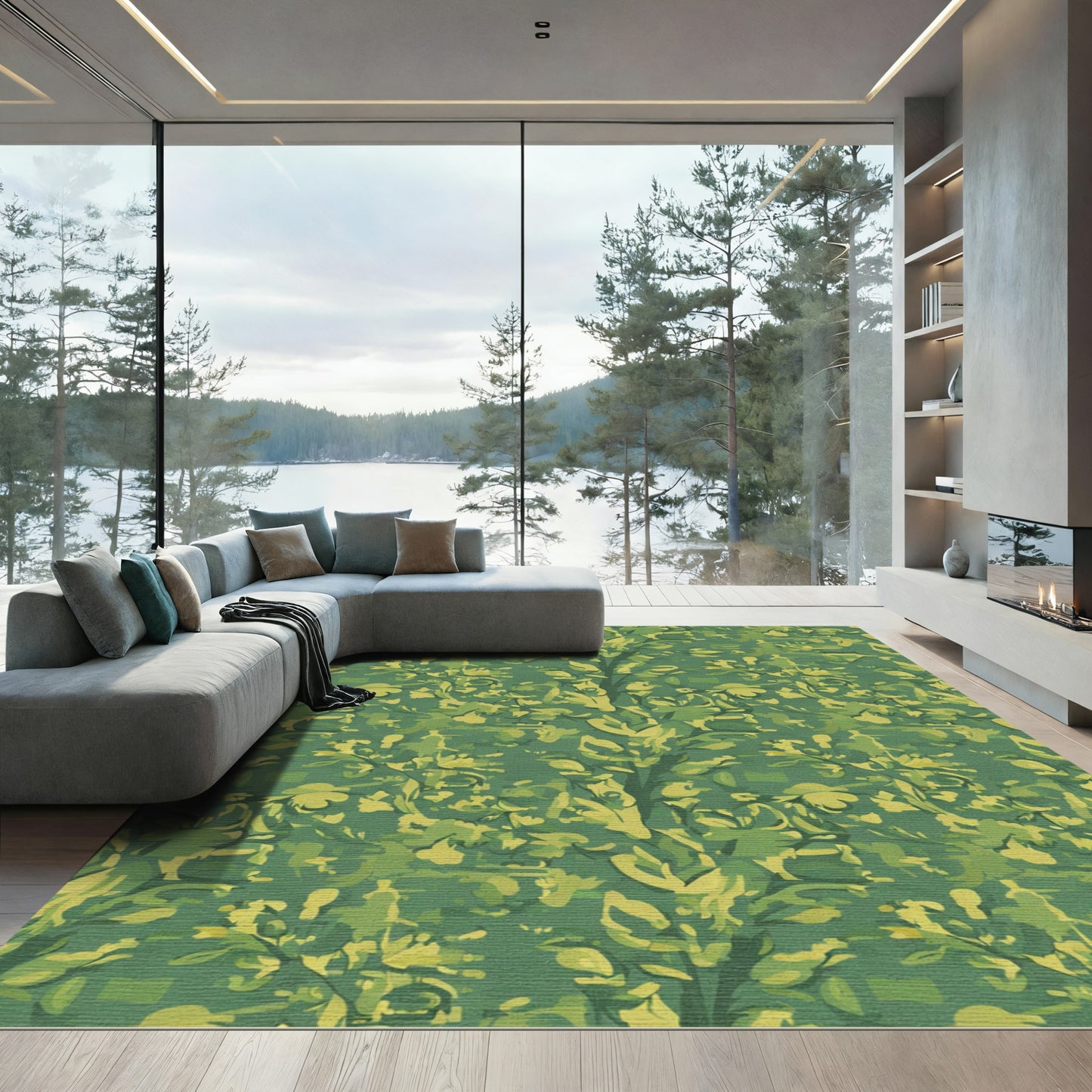 Distressed Green Abstract Foliage Rug