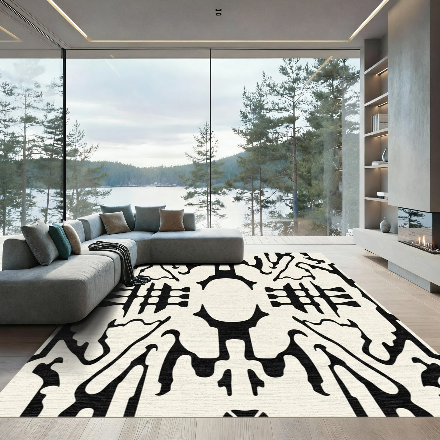 Bold Monochrome Fluidic Abstractions Rug