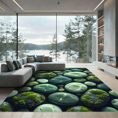 Textured Green Leafy Stone Collection Rug