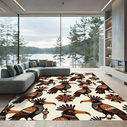Tribal Terracotta Bird Folk Art Rug
