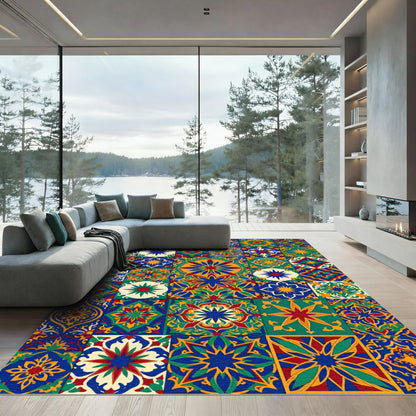 Colorful Royal Blue Medallion Mosaic Rug