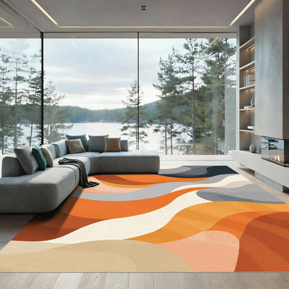 Abstract Orange Gray Wave Rug