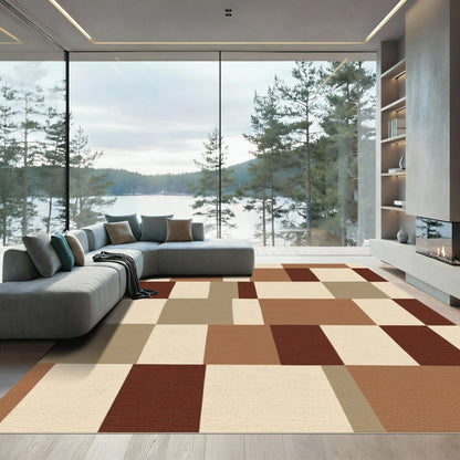 Terracotta Cream Earthy Brown Squares Rug