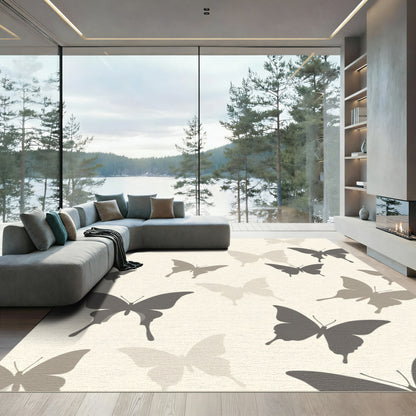 Whimsical Gray Butterfly Garden Rug