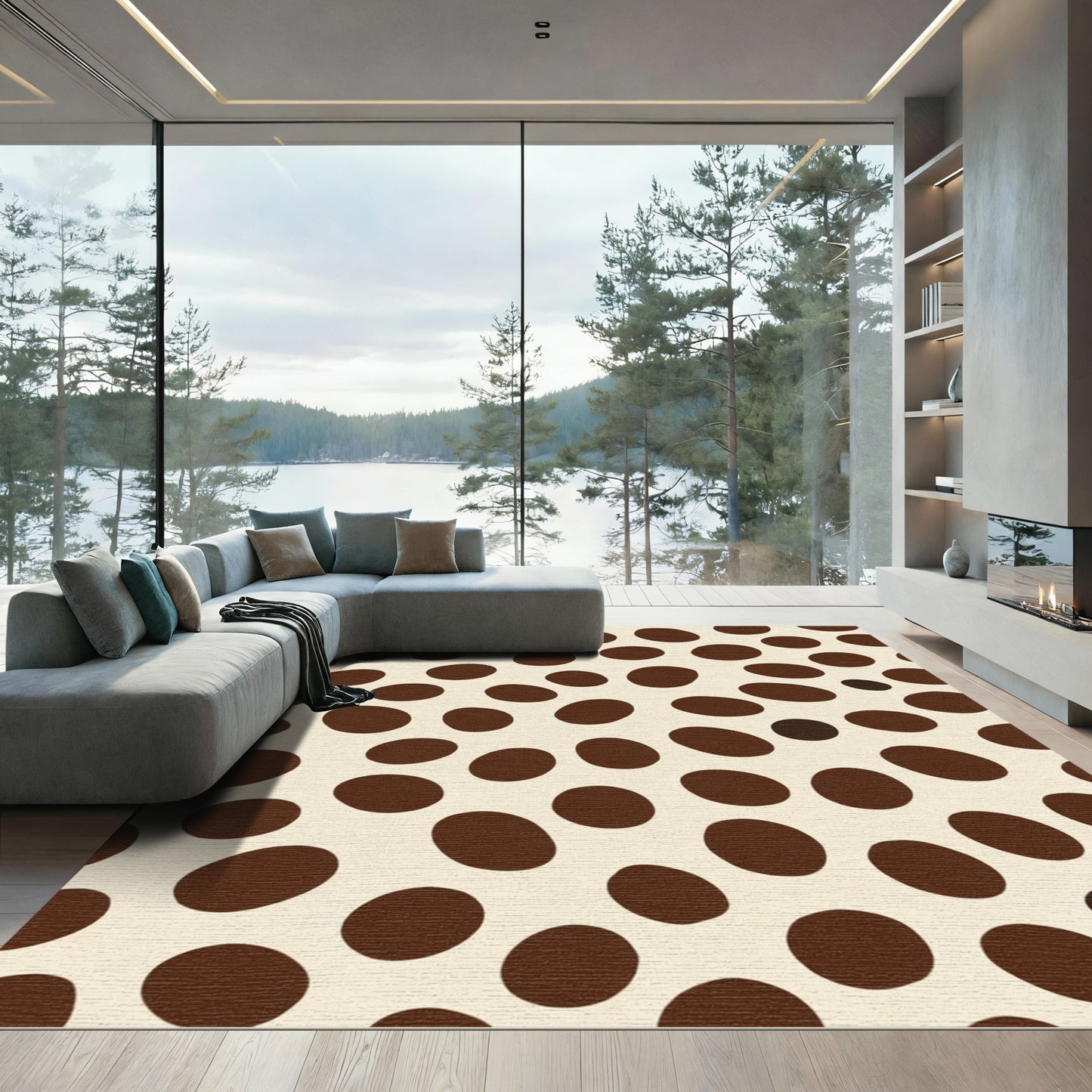 Cream Brown Scattered Ovals Rug