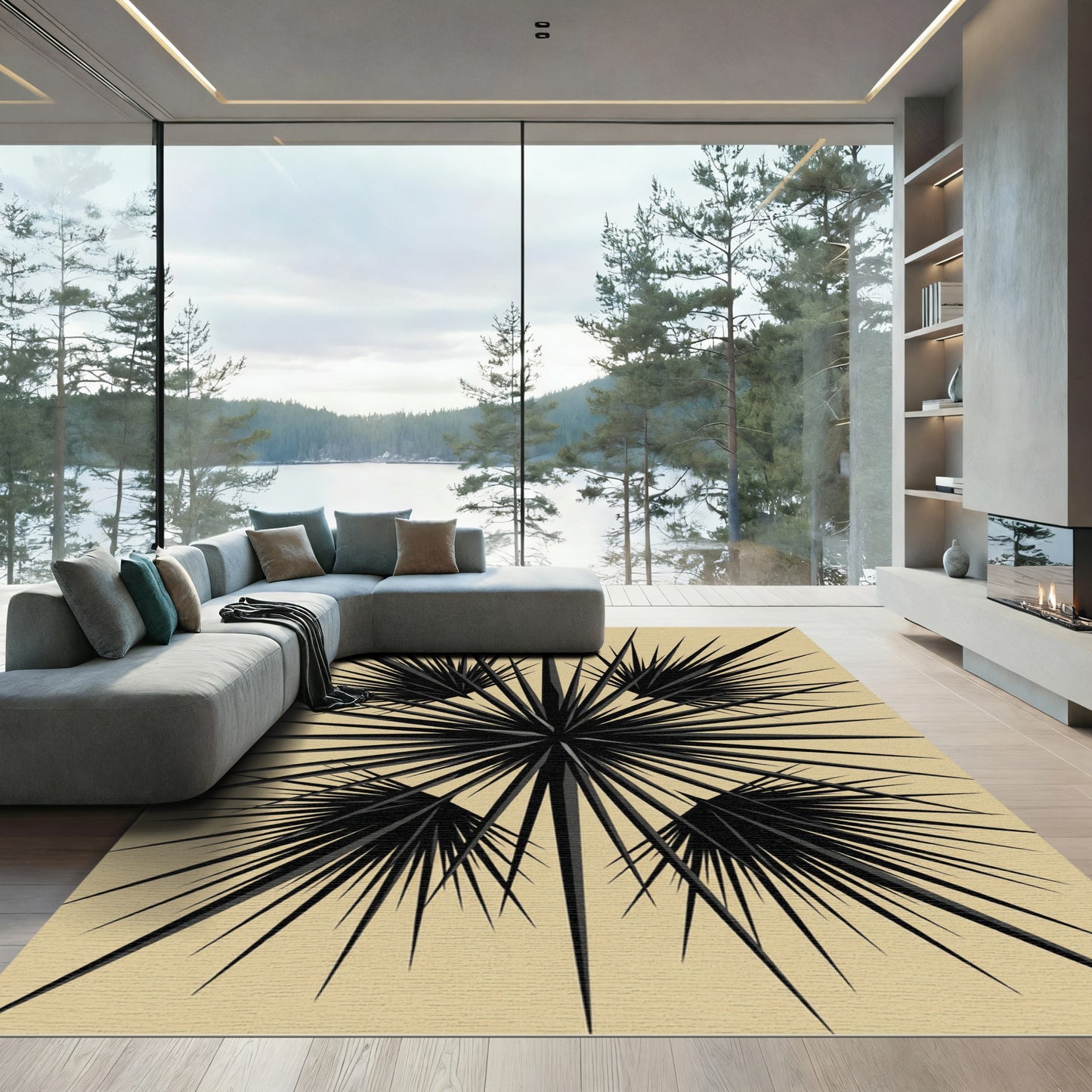 Bold Black Sunburst Geometric Area Rug
