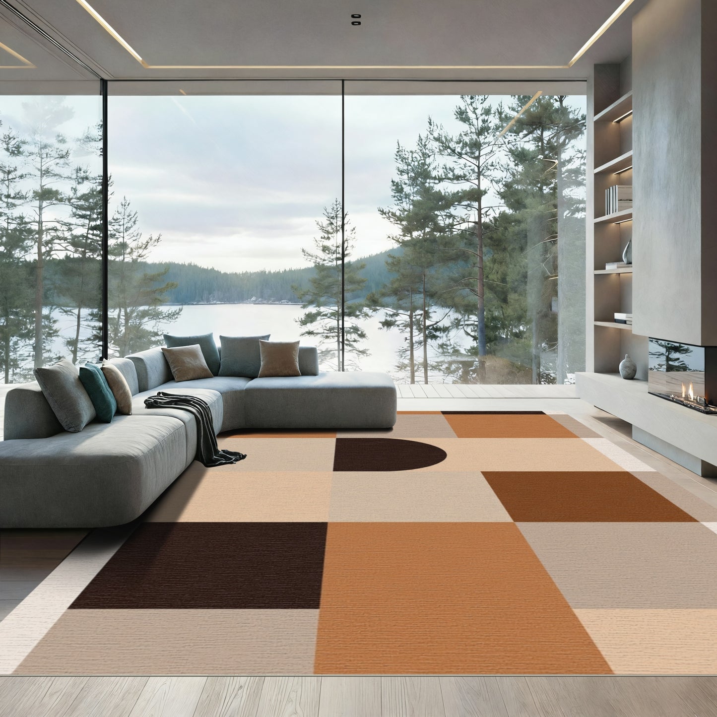 Earthy Brown Geometric Mid Century Modern Rug