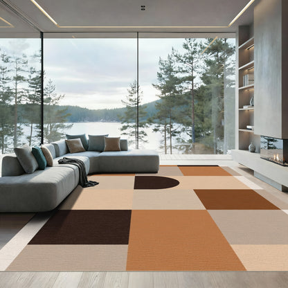 Earthy Brown Geometric Mid Century Modern Rug