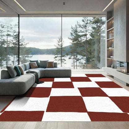 Classic Brown White Checkerboard Squares Rug