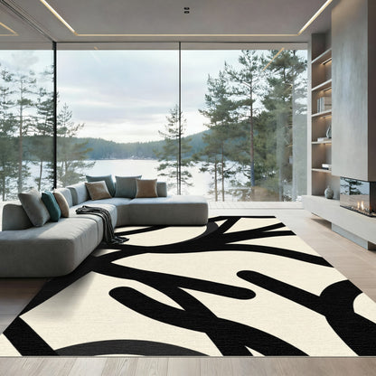 Modern Black Swirl Abstract Rug
