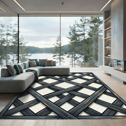 Dark Gray Woven Lattice Texture Rug