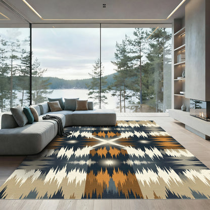 Earthy Ochre Geometric Fringe Rug