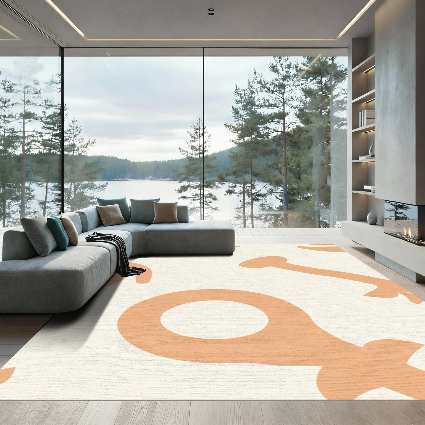 Terracotta Abstract Organic Shapes Rug