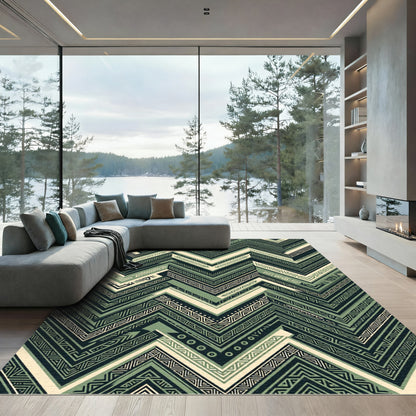 Sage Green Chevron Geometric Folk Rug
