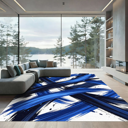 Abstract Navy and Azure Stroke Rug