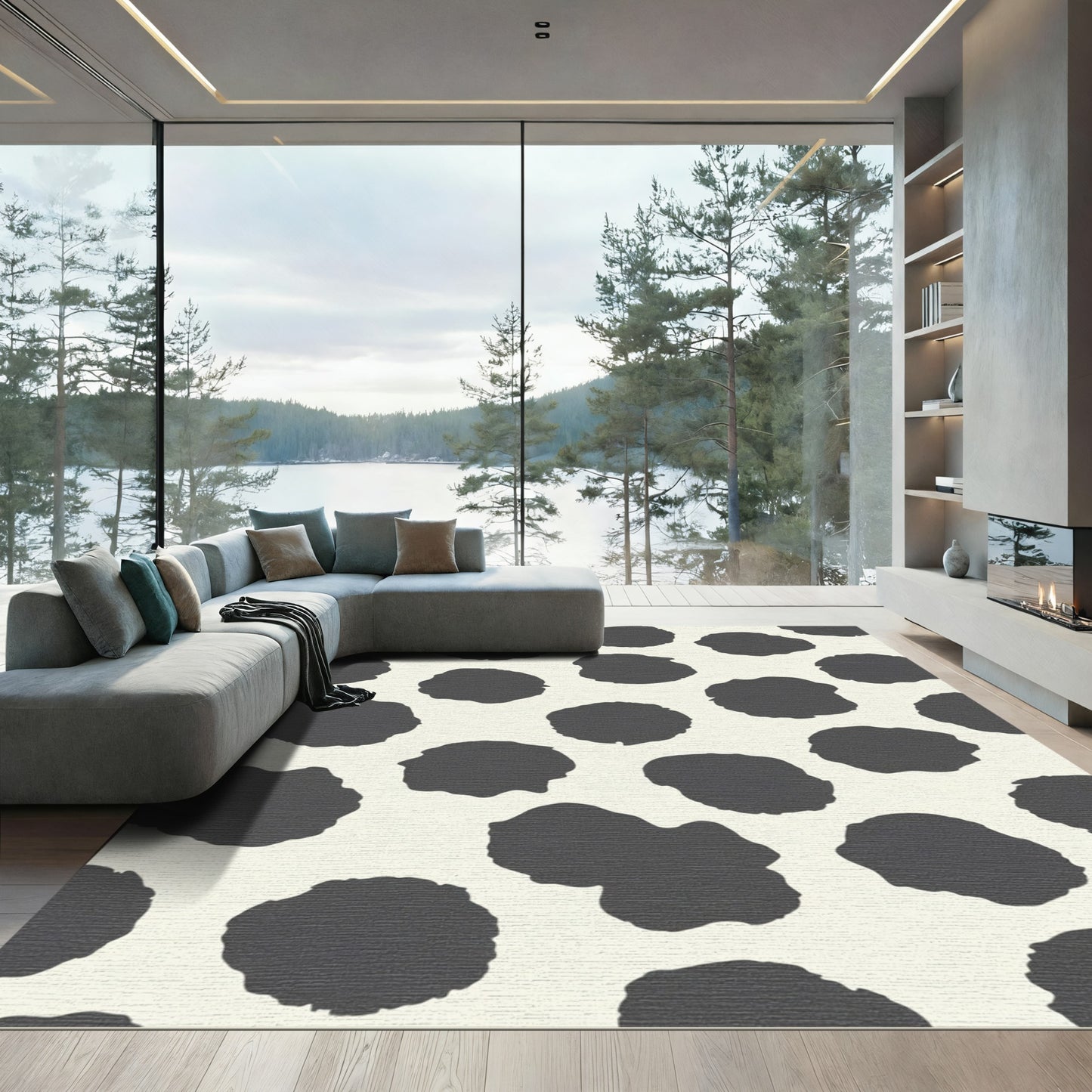 Charcoal Spots on Cream Background Rug