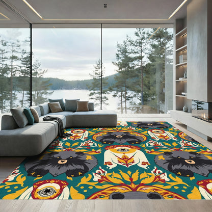 Teal Gray Bear Floral Emblem Rug