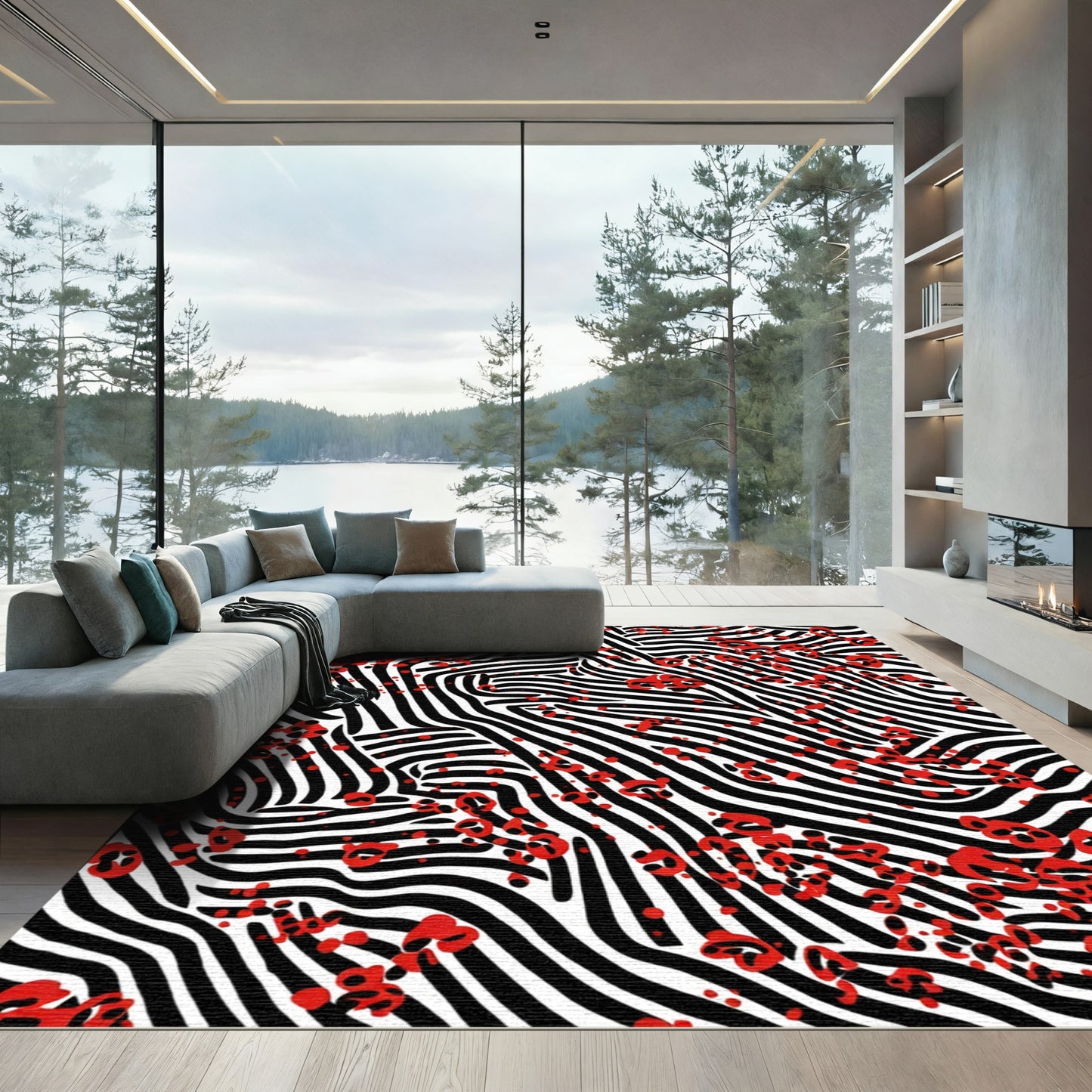 Abstract Red Zebra Stripes Rug