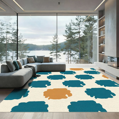 Teal and Ochre Organic Spots Rug