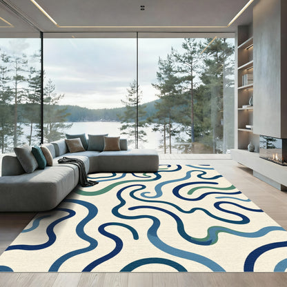 Navy Blue Curving Abstract Lines Rug