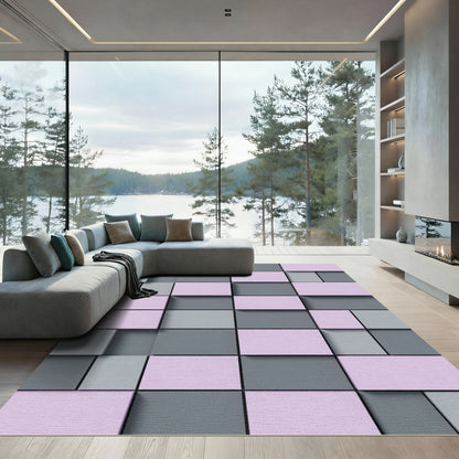 Pastel Pink Gray Geometric Tiles Rug