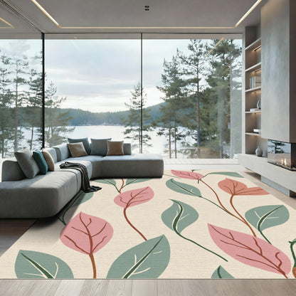 Pale Peach Green Branching Foliage Rug