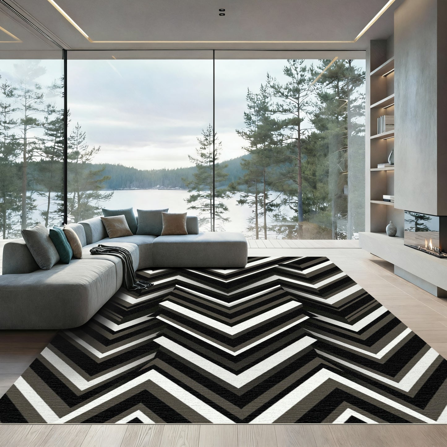 Bold Monochrome Zigzag Geometric Rug