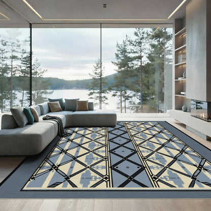 Pale Blue Neutral Geometric Lattice Rug