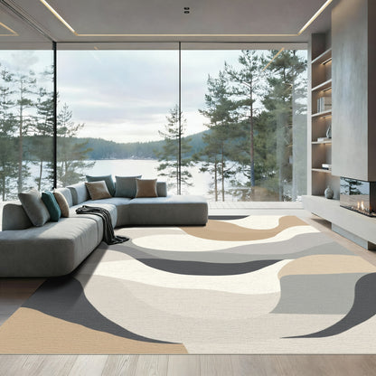 Neutral Abstract Wavy Layers Rug