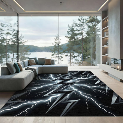 Electric White Lightning Bolt Burst Rug