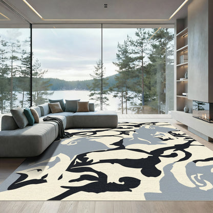 Abstract Cream Black Gray Flow Rug