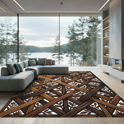 Rustic Wood Lattice Floral Vine Rug