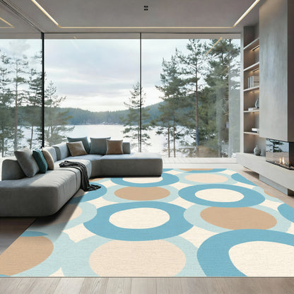 Mid Century Blue Tan Circles Rug