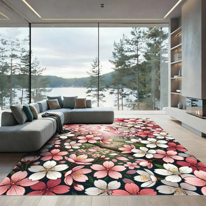 Pink and White Cherry Blossom Cluster Rug