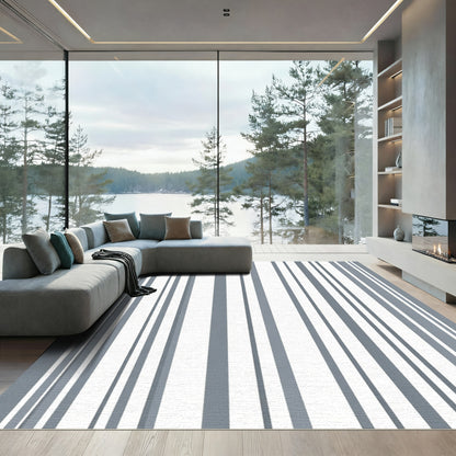 Modern Gray White Vertical Stripe Rug