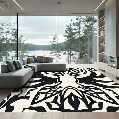 Bold Black White Tribal Crest Rug