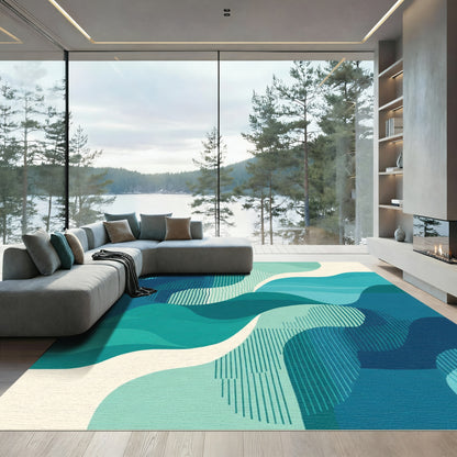 Oceanic Abstract Wavy Shapes Rug