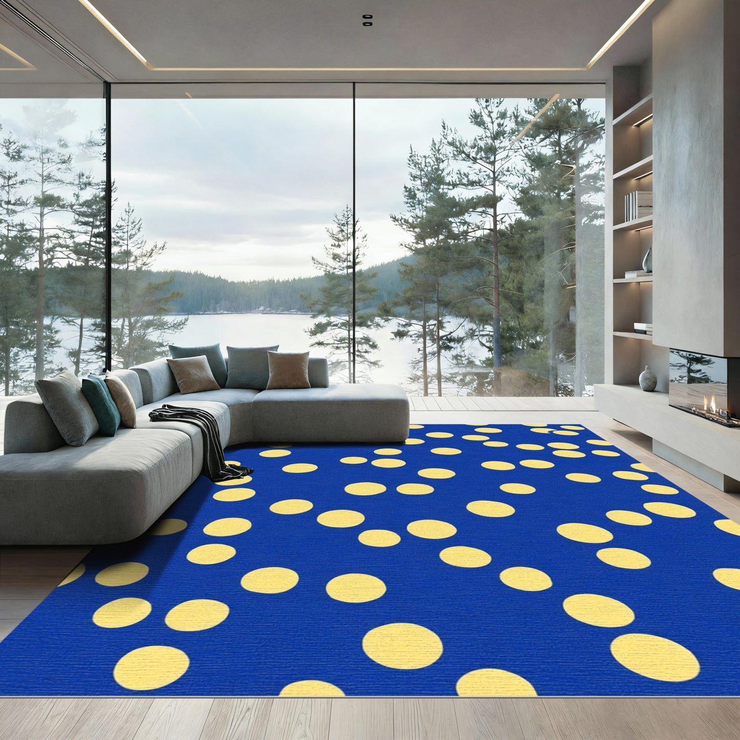Yellow Circles On Blue Background Rug