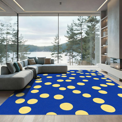 Yellow Circles On Blue Background Rug
