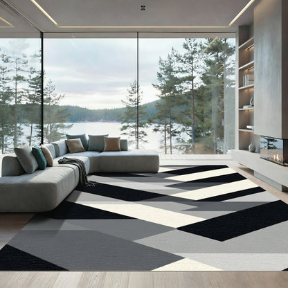 Monochrome Geometric Chevron Fragment Rug