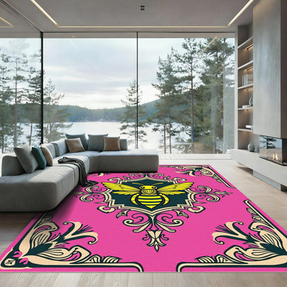 Whimsical Bumblebee Damask Pink Rug