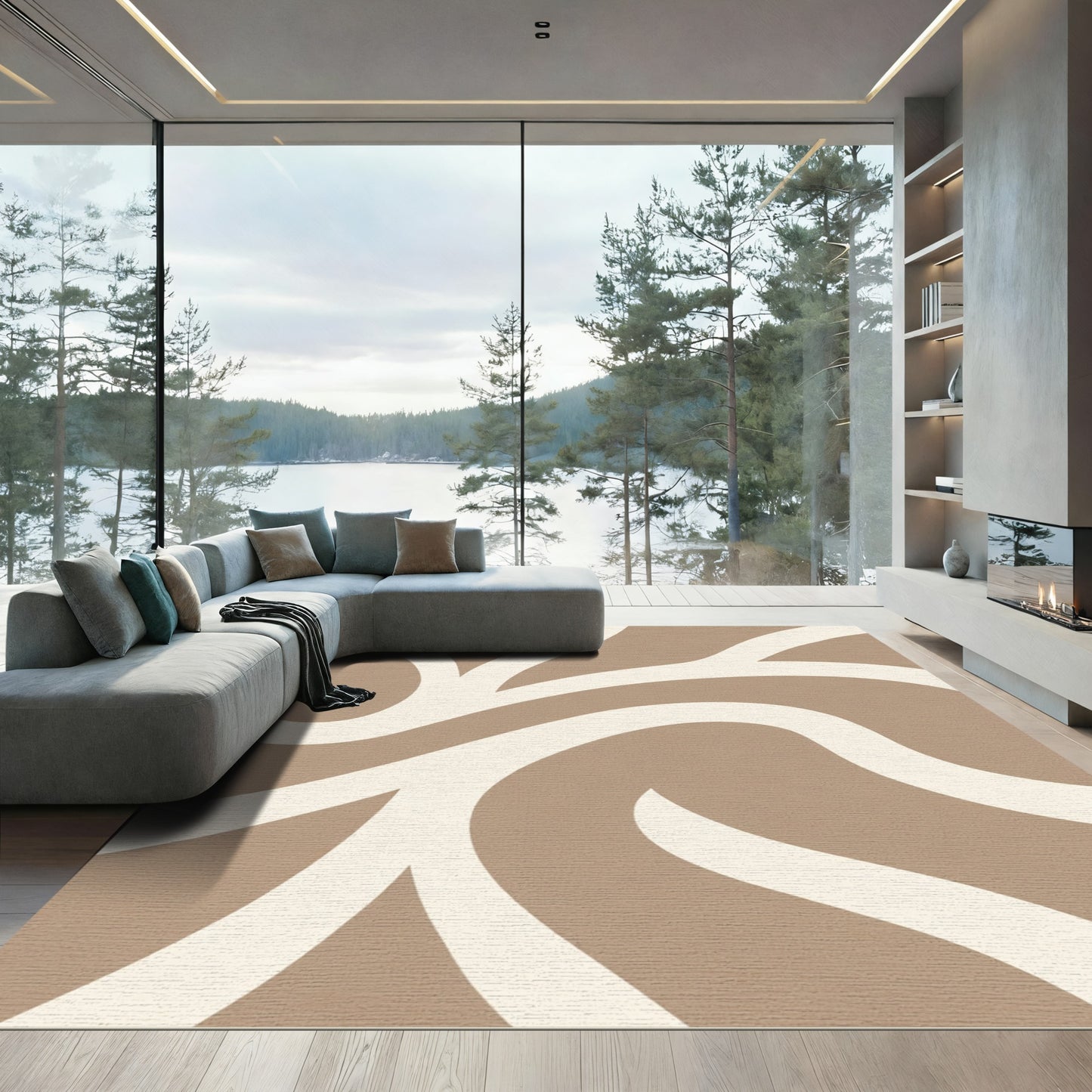Creamy Beige Abstract Swirl Rug