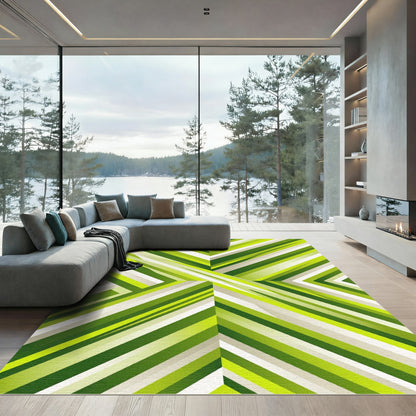 Modern Vibrant Lime Geometric Chevron Rug