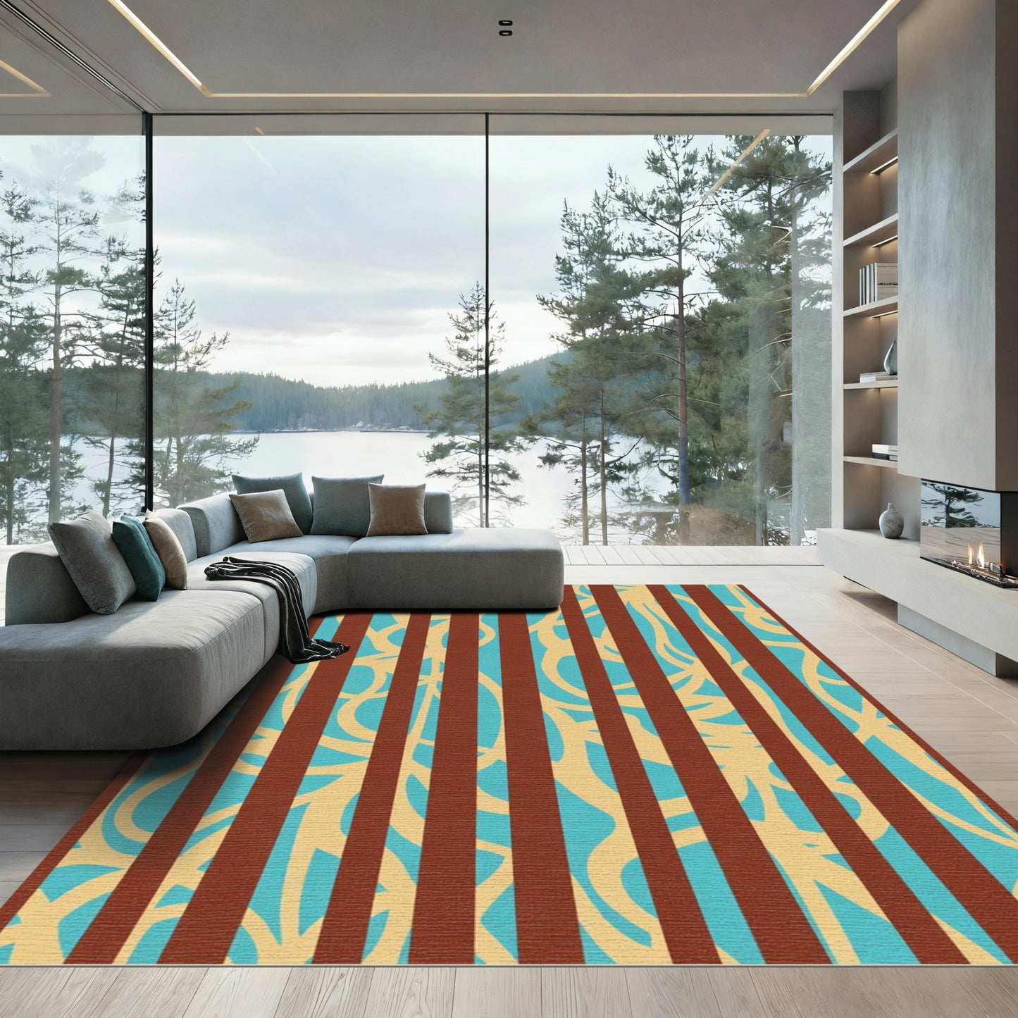 Bold Crimson Striped Abstract Rug