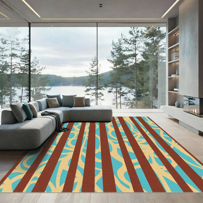 Bold Crimson Striped Abstract Rug