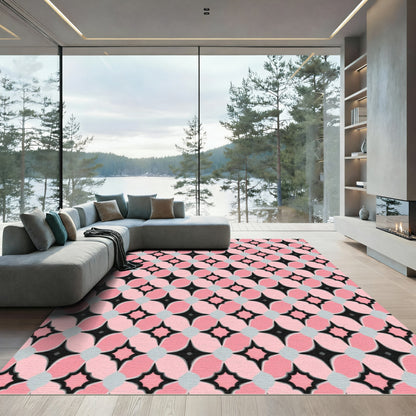 Pink Gray Black Starburst Overlay Rug