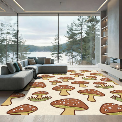 Whimsical Brown Spotted Mushroom Garden Rug