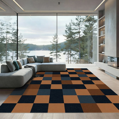 Modern Earthy Geometric Block Square Rug